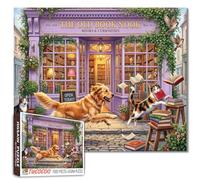 Bookstore Jigsaw Puzzle 1000 Pieces Dog And Cat Play Puzzle for Adults Pets With Books Art Jigsaw Puzzle Easy Family Puzzle for Game Nights Home Wall Decor DIY Craft Gift 19.7 x 27.6 Inch