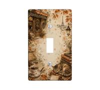 Bookstore Single Light Switch Cover Plate, Vintage Rustic Leaves Cat Fall Brown Plastic Standard Size Toggle Light Switch Cover for Home Living Room Bedroom Bathroom Decor (Single)