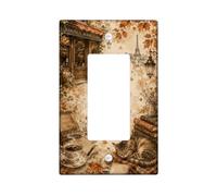 Bookstore Single Rocker Light Switch Cover, Vintage Rustic Leaves Cat Fall Brown Plastic Standard Size Switch Plate Decorative for Bedroom Bathroom Kitchen Entrance Decor