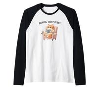 BOOKTROVERT Cute Cat with Tea, Cozy Sweater, and Book Raglan Baseball Tee