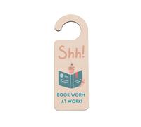 Bookworm at Work: Door Handle Sign | Study Gift for Son, Daughter, Boyfriend, Girlfriend | College & University | Features Book Worm Studying in Book | Do Not Disturb Studying (doorh-kf23-bookworm)