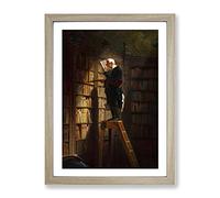 Bookworm By Carl Spitzweg Classic Painting Framed Wall Art Print, Ready to Hang Picture for Living Room Bedroom Home Office Décor, Oak A4 (34 x 25 cm)