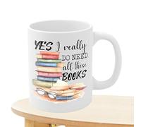 Bookworm Mug - Decorative Travel Mug for Book Lovers | 350ml Coffee Mug Yes, I Really Need All These Books - Literary Coffee Mug for Wife, Mother, Father, Sister,