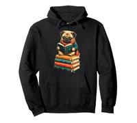 Bookworm Pug Reading on a Stack of Books Pullover Hoodie