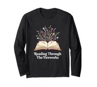 Bookworm Reading Through Fireworks Bibliophile Long Sleeve T-Shirt