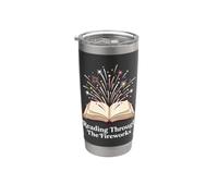 Bookworm Reading Through Fireworks Bibliophile Stainless Steel Insulated Tumbler