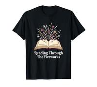 Bookworm Reading Through Fireworks Bibliophile T-Shirt