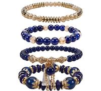 Booky 4-Pack Crystal Beaded Boho Stretch Stackable Bracelets Set for Women - Ideal Friend Gift,Holiday Gift Jewelry, elastic, Plastic, no gemstone