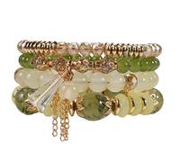 Booky 4-Pack Crystal Beaded Boho Stretch Stackable Bracelets Set for Women - Ideal Friend Gift,Holiday Gift Jewelry, elastic, Plastic, no gemstone