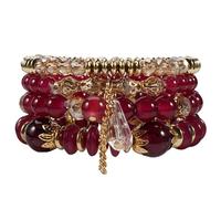 Booky 4-Pack Crystal Beaded Boho Stretch Stackable Bracelets Set for Women - Ideal Friend Gift,Holiday Gift Jewelry, elastic, Plastic, no gemstone