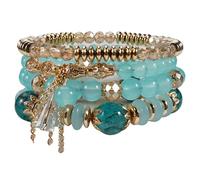 Booky 4-Pack Crystal Beaded Boho Stretch Stackable Bracelets Set for Women - Ideal Friend Gift,Holiday Gift Jewelry, elastic, Plastic, no gemstone