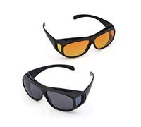 Boolavard 2 PACK HD Night Day Vision Driving Wrap Around Anti Glare Sunglasses with Polarized Lens for Man and Women