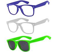 Boolavard 3 Pairs Kids Clear Lens Glasses Protect Child's Eyes from UVB UVA Blocking (Dark Blue, White, Green)