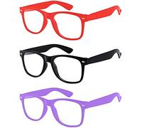 Boolavard 3 Pairs Kids Clear Lens Glasses Protect Child's Eyes from UVB UVA Blocking (Red, Black, Purple)