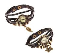 Boolavard Fantastic Set of 2 Stylish Womens Leather Wrap Watches
