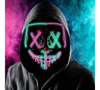Boolavard LED Purge Mask - Scary Light Up Halloween Mask Glow in the Dark - Neon EL Wire Cosplay Costume Mask with 3 Flashing Modes for Teens & Adults Festival Masquerade Carnival Party