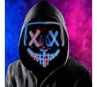 Boolavard LED Purge Mask - Scary Light Up Halloween Mask Glow in the Dark - Neon EL Wire Cosplay Costume Mask with 3 Flashing Modes for Teens & Adults Festival Masquerade Carnival Party