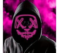 Boolavard LED Purge Mask - Scary Light Up Halloween Mask Glow in the Dark - Neon EL Wire Cosplay Costume Mask with 3 Flashing Modes for Teens & Adults Festival Masquerade Carnival Party