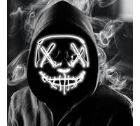 Boolavard LED Purge Mask - Scary Light Up Halloween Mask Glow in the Dark - Neon EL Wire Cosplay Costume Mask with 3 Flashing Modes for Teens & Adults Festival Masquerade Carnival Party