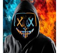 Boolavard LED Purge Mask - Scary Light Up Halloween Mask Glow in the Dark - Neon EL Wire Cosplay Costume Mask with 3 Flashing Modes for Teens & Adults Festival Masquerade Carnival Party