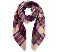 Boolavard Plaid Cashmere Feel Classic Soft Luxurious Winter Scarf For Men Women (Rose Red)