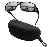 Boolavard Polarized Sports Sunglasses with Case for Men and Women: UV400 Protection Glasses Wrap Around Goggle (Bright Black Frame Grey Lens)