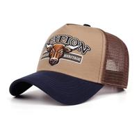 Boolavard Retro Station Heritage Trucker Hat - Vintage Western Bull Graphic Mesh Back Cap, High Profile Foam Front Snapback, Classic Gas Station Style Baseball Hat for Men and Women (Blue)