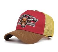 Boolavard Retro Station Heritage Trucker Hat - Vintage Western Bull Graphic Mesh Back Cap, High Profile Foam Front Snapback, Classic Gas Station Style Baseball Hat for Men and Women (Red)