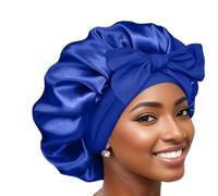 Boolavard Silk Bonnet for Sleeping Women Satin Bonnet Double Layer Satin Lined Hair Bonnet with Tie Band Curly Hair (UK, Alpha, One Size, Blue)
