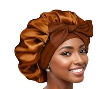 Boolavard Silk Bonnet for Sleeping Women Satin Bonnet Double Layer Satin Lined Hair Bonnet with Tie Band Curly Hair (UK, Alpha, One Size, Light Brown)