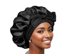 Boolavard Silk Bonnet for Sleeping Women Satin Bonnet Double Layer Satin Lined Hair Bonnet with Tie Band Curly Hair (UK, Alpha, One Size, Black)