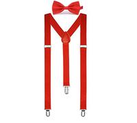 Boolavard Solid Color Mens Suspender Bow Tie Set Clip On Y Shape Adjustable Braces