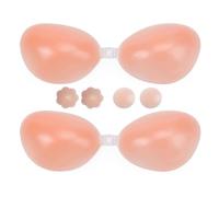 Boolavard Super Sticky Push Up Bras, 2 Pack Invisible Silicone Bra for Women Wedding Dresses Reusable with 4Pcs Nipple Covers (UK, Cup & Band, A)