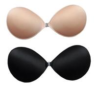 Boolavard Super Sticky Push Up Bras, 2 Pack Oval Strapless Backless Breast Lift Bras for Women Wedding Dresses Reusable (UK, Cup & Band, D)