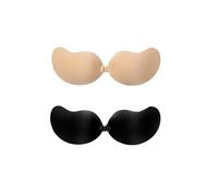 Boolavard Super Sticky Push Up Bras, 2 Pack V Strapless Backless Breast Lift Bras for Women Wedding Dresses Reusable (UK, Cup & Band, C)