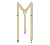 Boolavard® TM Braces/Suspenders One Size Fully Adjustable Y Shaped With Strong Clips (Beige)