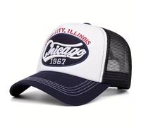 Boolavard Vintage Chicago Windy City Trucker Hat - Retro 1967 Heritage Mesh Back Cap, High Profile Foam Front Snapback, Classic Varsity Style Baseball Hat for Men and Women (Navy Blue)