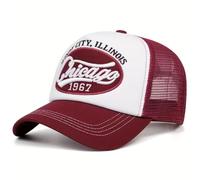 Boolavard Vintage Chicago Windy City Trucker Hat - Retro 1967 Heritage Mesh Back Cap, High Profile Foam Front Snapback, Classic Varsity Style Baseball Hat for Men and Women (Red)