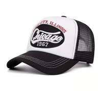 Boolavard Vintage Chicago Windy City Trucker Hat - Retro 1967 Heritage Mesh Back Cap, High Profile Foam Front Snapback, Classic Varsity Style Baseball Hat for Men and Women (Black)