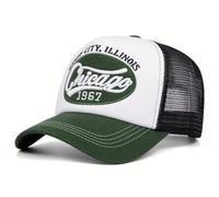 Boolavard Vintage Chicago Windy City Trucker Hat - Retro 1967 Heritage Mesh Back Cap, High Profile Foam Front Snapback, Classic Varsity Style Baseball Hat for Men and Women (Green)