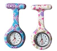 Boolavard Women’s / Girl’s / Nurse's Clip-on Fob Watch, Silicone Gel, Hanging Pocket Watch, Pack of 2, Fashion Flower Design