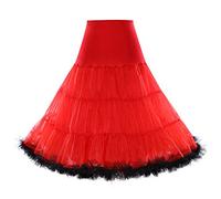 Boolavard Women's 26 inch Retro 50s Under Swing Vintage Petticoat Fancy Net Skirt, Red With Black Trim, S-M