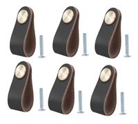 BOOLSFMAM Pack of 6 Leather Handles for Furniture, 6.4 x 2.5 cm, Handmade Handle Furniture Knobs, Leather Furniture Handles, Drawer Handle, Cabinet Knobs for Kitchen Cabinets, Wardrobe (Black)