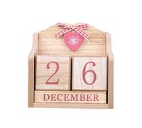 Booluee Vintage Wooden Blocks Perpetual Calendar, Wooden Perpetual Desk Calendar Home and Office Decoration (Pink)