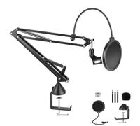 Boom Arm Mic Stand - Adjustable Boom Arm Stand with Desk Mount Clamp, 3/8’’ to 5/8’’ Screw Adapter, Boom Mic Arm Desktop Microphone Arm for Blue Yeti, Snowball, Razer Mic and Most Microphone
