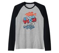Boom Baby Fish Patriotic American US Flag 4th Of July Raglan Baseball Tee
