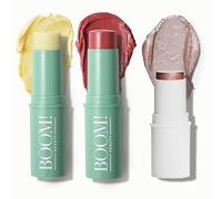 BOOM! by Cindy Joseph Boomstick Trio, Includes Blush Stick in Rose Nude, Highlighter Stick & Moisturiser Stick, 3-Pack Multi-Use Colour Vegan Makeup Sticks for Mature Skin