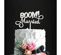 BOOM! Married Wedding Cake Topper, Silver Glitter Funny Cake Topper, Quirky, Nerdy Topper