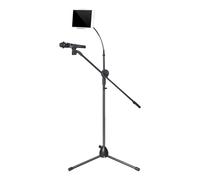 Boom Microphone Stand, Metal Pipes Floor Gooseneck Tripod with Phone Holder, Height Adjustable Rotating Support for Live Stream, Wedding, Stage, Singing Performance