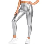 BOOM Prime Girls Metallic Leggings Shiny Stretch Dance Gymnastics Pants Ages 3-14 (as8, Age, Silver, 7-8 Years)